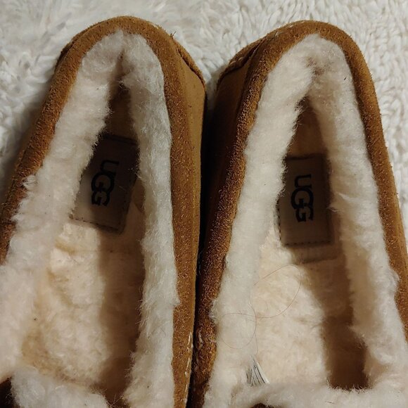 UGG Ansley Chestnut Suede Moccasin Slippers House Shoes Shearling lined Womens 9 - Picture 3 of 12